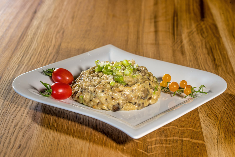 Prosecco-Risotto-gebratene-Shiitakepilze--Kraeuterseitlinge